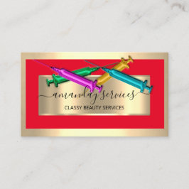 Kosmetologin Spritze Botox B12 QRCode Red Golden Visitenkarte