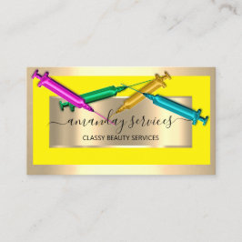 Kosmetologin Spritze Botox B12 QRCode Yellow Gold Visitenkarte