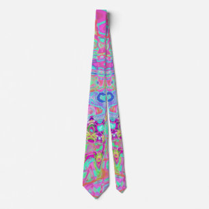 Kosmisch Abstrakt Aqua und Hot Pink Retro Wellen Krawatte