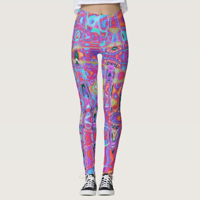 Kosmische abstrakte Regenbogenfarben Retro-Wellen Leggings (Vorderseite)