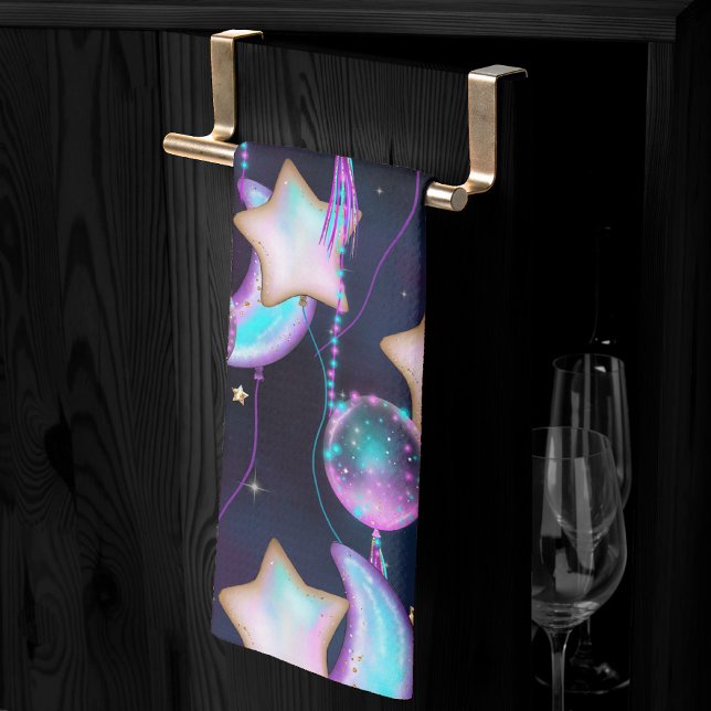 Kosmische Ballons | Planeten der Lila Mond-Sterne Geschirrtuch (Von Creator hochgeladen)