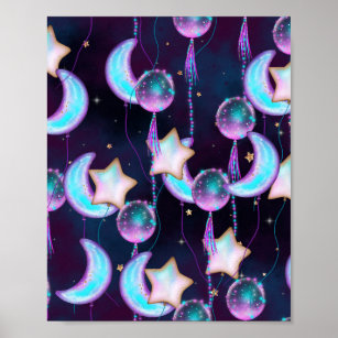 Kosmische Ballons   Planeten der Lila Mond-Sterne Poster