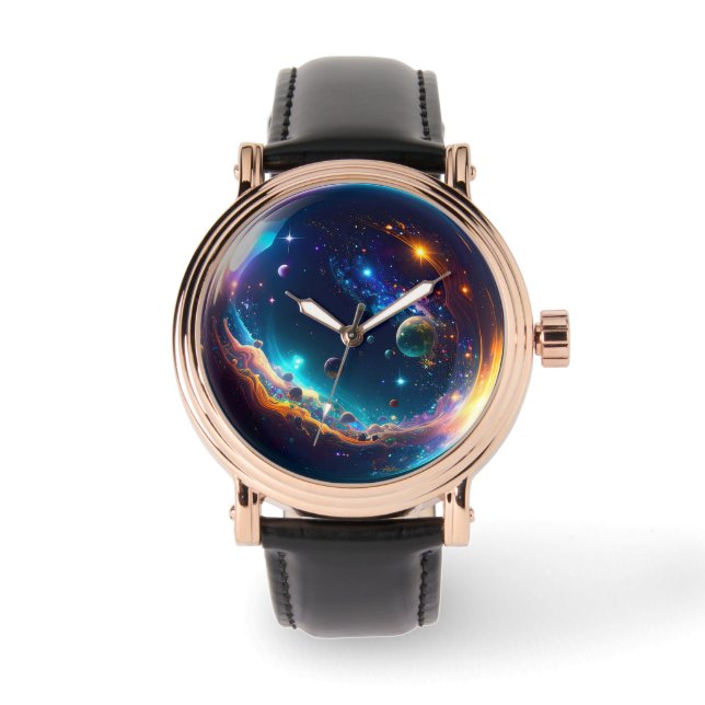 Kosmische Blase Galaxie Fantasy Art Armbanduhr (Vorderseite)