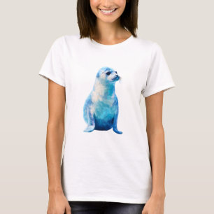 Kosmische Blaue Galaxie Aquarell Siegel Porträt Fr T-Shirt