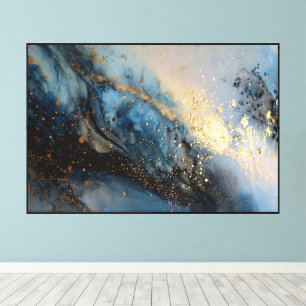 Kosmische blaue und goldene flüssige abstrakte Lei Leinwanddruck