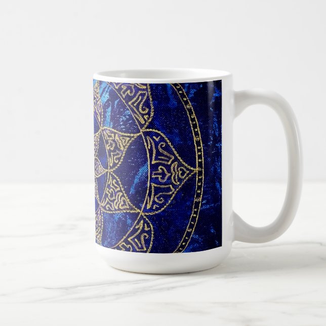 Kosmische blauer Lotosmandala-Tasse Kaffeetasse (Rechts)