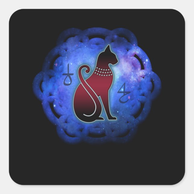 Kosmische Blume des Lebens ägyptische Katzenmagie Quadratischer Aufkleber (Vorderseite)