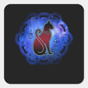 Kosmische Blume des Lebens ägyptische Katzenmagie Quadratischer Aufkleber
