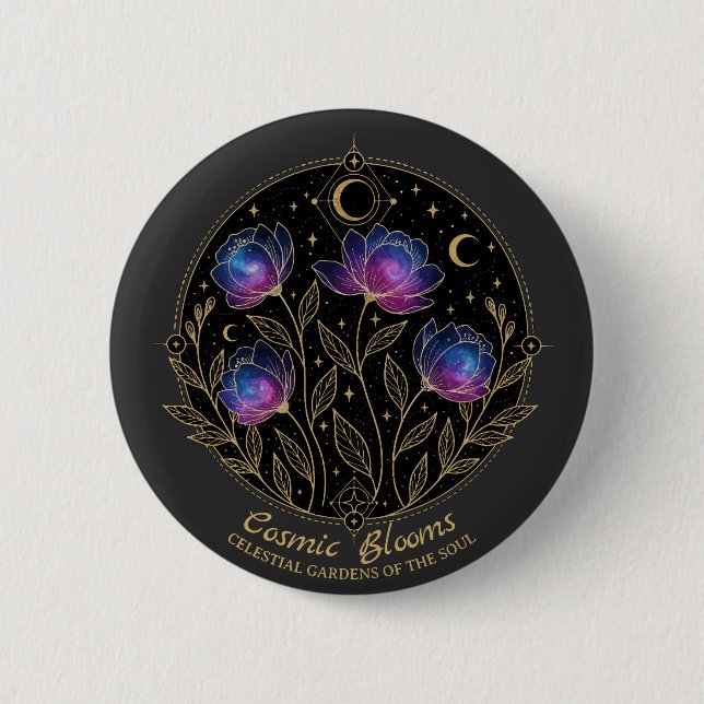 Kosmische Blüten – Himmlisches Blumenmandala Blume Button (Vorderseite)