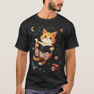 Kosmische Bücherwurm-Katze Weltraum-Lesekapitel T-Shirt
