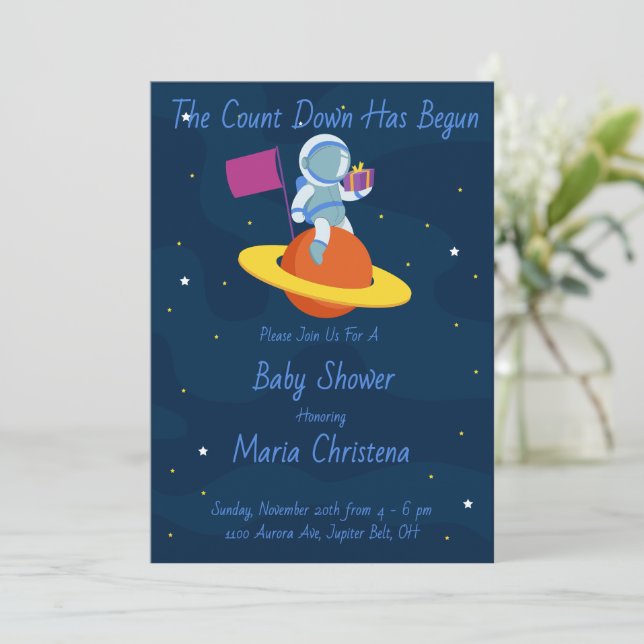 Kosmische Countdown-Baby-Party Einladung (Stehend Vorderseite)