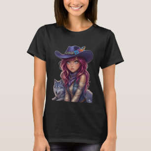 Kosmische Cowgirl & Spirit Wolf Watercolor-Magie  T-Shirt
