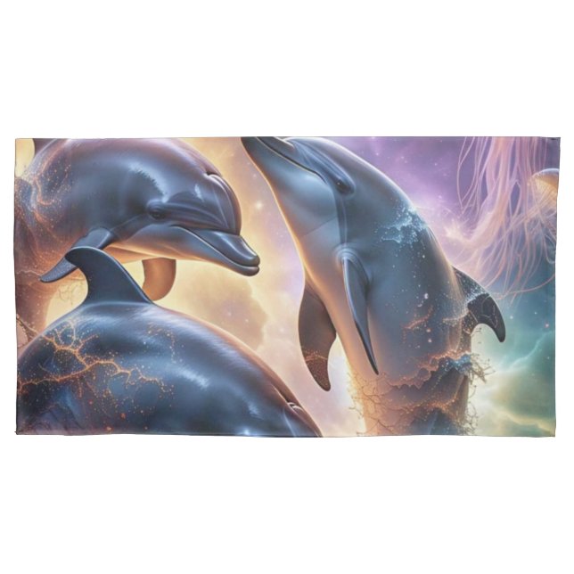 Kosmische Delphine und Quallen im Weltraum Kissenbezug (Vorderseite-Links)