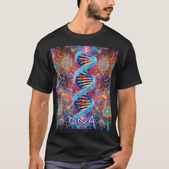 Kosmische DNA: Vibrannendes psychedelisches Design T-Shirt (Vorderseite)