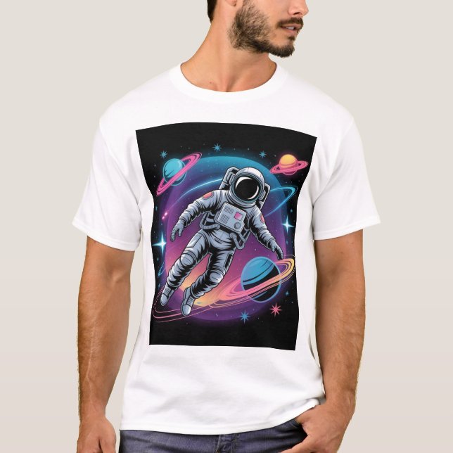 Kosmische Drift - Astronaut in Neon Galaxy T-Shirt (Vorderseite)