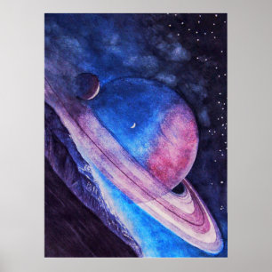 "Kosmische Einsamkeit" Saturn Weltraum-Kunstposter Poster