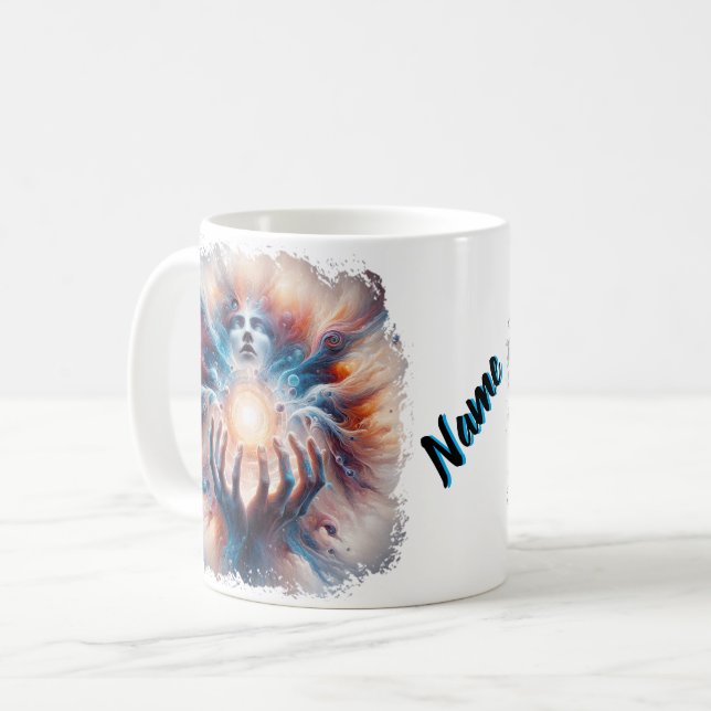 Kosmische Energie, die von den Händen übernommen w Kaffeetasse (Vorderseite Links)