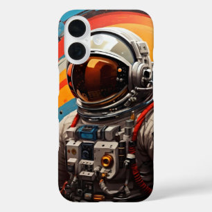 Kosmische Flucht - Fall des Retro-Astronauten iPhone 16 Hülle