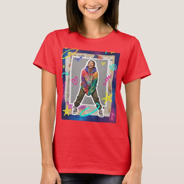 Kosmische Freude Collage T-Shirt (Vorderseite)