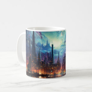 Kosmische Futuristische Metropole Wolkenkratzer Kaffeetasse