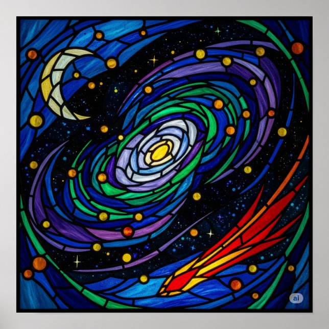 Kosmische Galaxie Gestaltete Glaskunst Poster (Vorne)