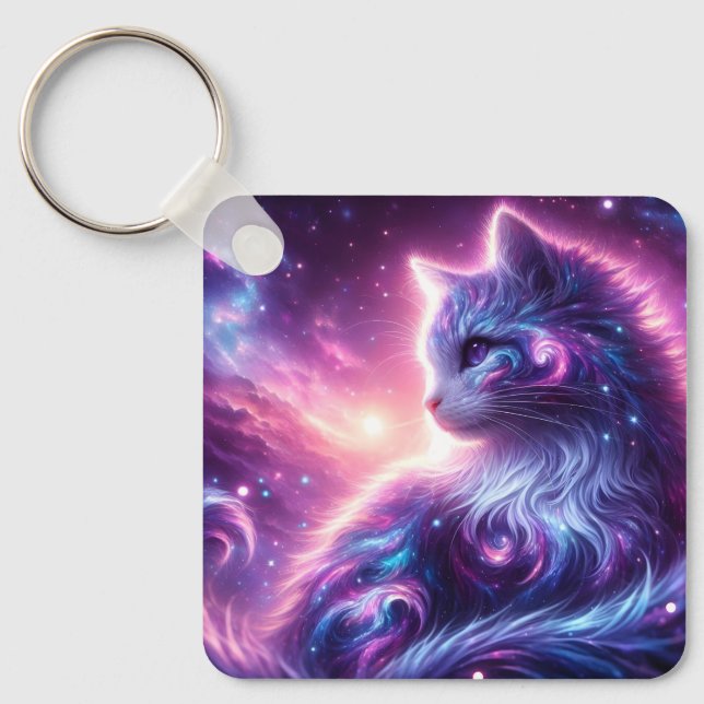 Kosmische Galaxie Mystische Feline Himmelserschein Schlüsselanhänger (Vorderseite)