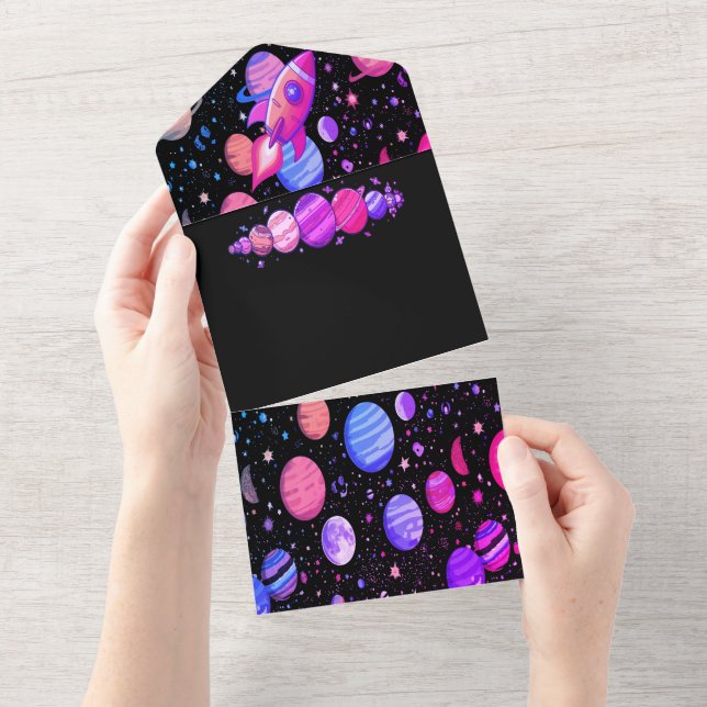 Kosmische Gedanken Weltraumausgabe All In One Einladung (Abreißtisch)