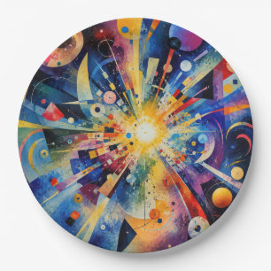 Kosmische geometrische Explosion Abstrakt Pappteller