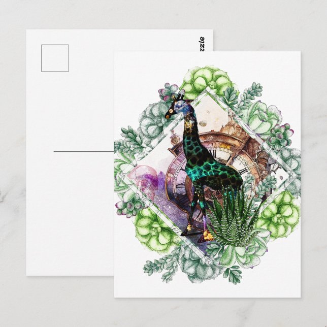 Kosmische Giraffe - Potrait mit Zeitreise, Schädel Postkarte (Vorne/Hinten)