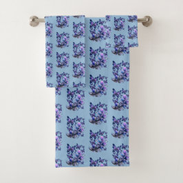Kosmische Glitzer Schmetterlinge Muster Blau Badhandtuch Set