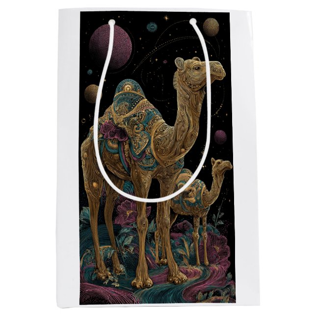 Kosmische goldene Kamel-Duo Mittlere Geschenktüte (Vorderseite)
