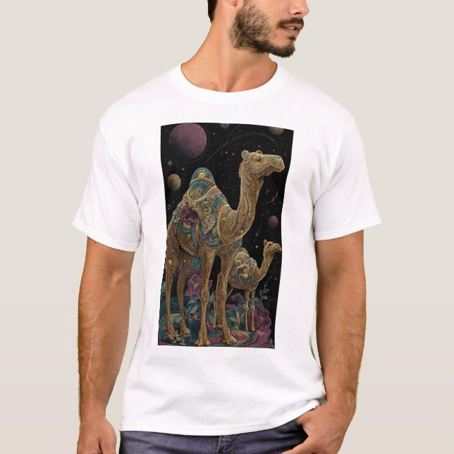 Kosmische goldene Kamel-Duo T-Shirt (Vorderseite)