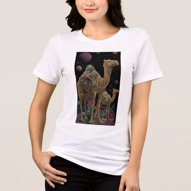 Kosmische goldene Kamel-Duo Tri-Blend Shirt (Vorderseite)