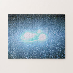 Kosmische, hellweiße Sphären, die sich im Universu Puzzle