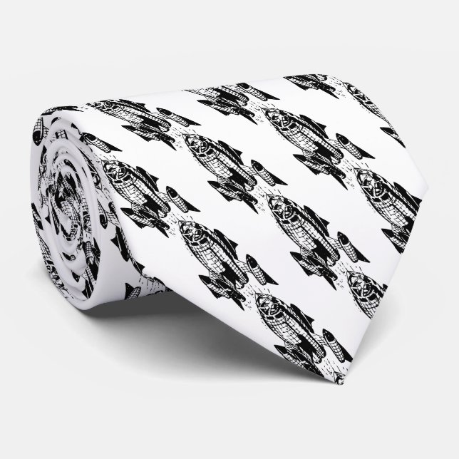 Kosmische Höhen: Vintage Raumrakete Krawatte (Gerollt)