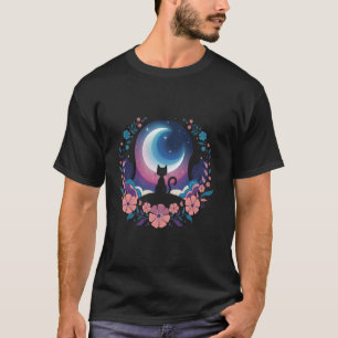 Kosmische Katze beobachtet Mondmotive Katzenfantas T-Shirt