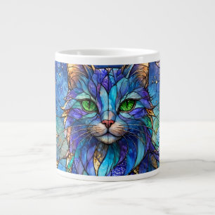 Kosmische Katze Buntglas Surreal Blau Grüne Augen Jumbo-Tasse