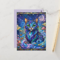 Kosmische Katze Buntglas Surreal Blau Grüne Augen