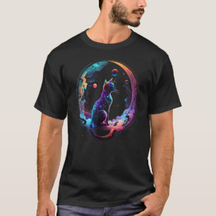 Kosmische Katze Coole Farbige Sichelmond und Wolke T-Shirt