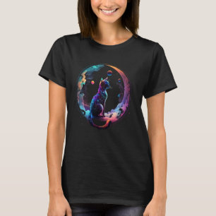 Kosmische Katze Coole Farbige Sichelmond und Wolke T-Shirt