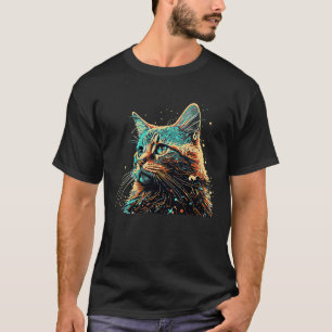 Kosmische Katze Galaxy Portrait farbige Grafik T-Shirt