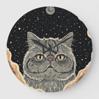 Kosmische Katze Große Wanduhr
