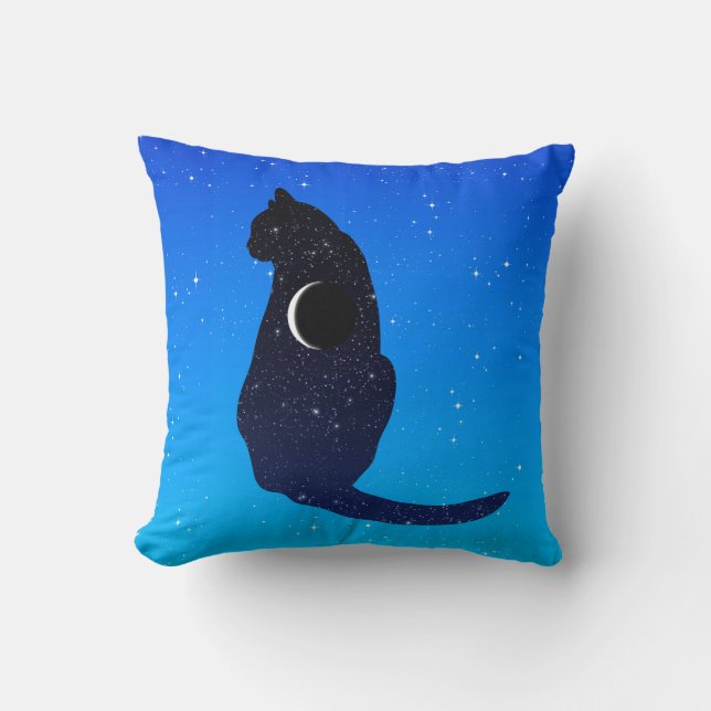 Kosmische Katze im Hintergrund eines Sternenhimmel Kissen (Vorderseite)