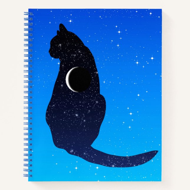 Kosmische Katze im Hintergrund eines Sternenhimmel Notizbuch (Vorderseite)