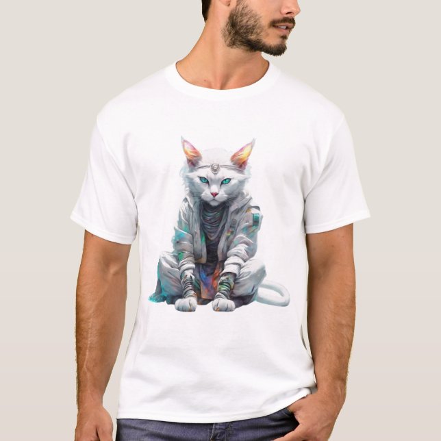 Kosmische Katze in meditative Pose T-Shirt (Vorderseite)