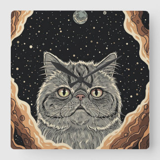 Kosmische Katze Quadratische Wanduhr