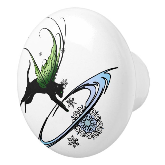 Kosmische Katze Snowflake Keramikknauf (Rechts)