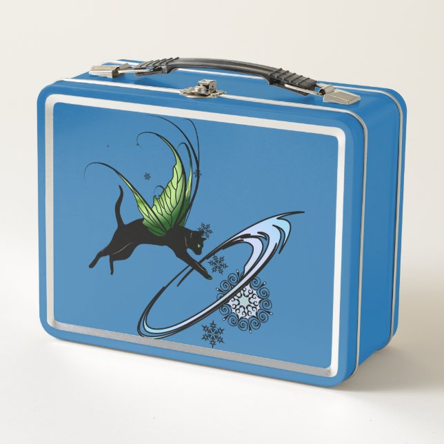 Kosmische Katze Snowflake Metall Lunch Box (Vorderseite)