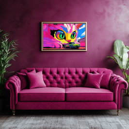 Kosmische Katze und winzige Autos Leinwanddruck