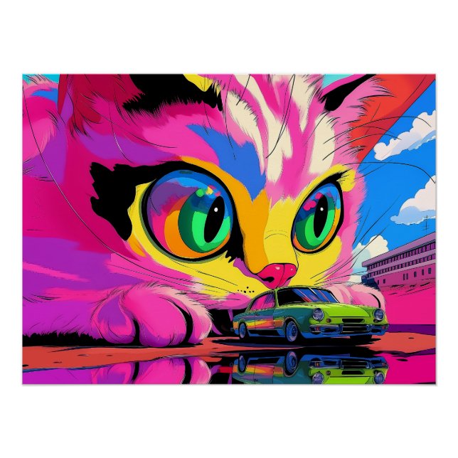 Kosmische Katze und winzige Autos Poster (Vorderseite)